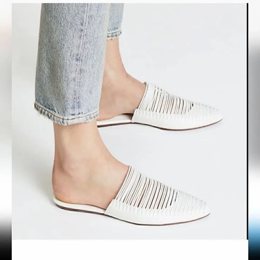 TORY BURCH White Sienna Pointed Toe Slip On Slide Flats size 8M